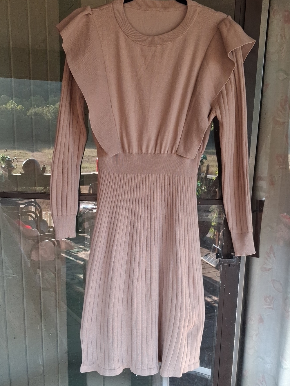SHEIN Tan Ribbed Sweater Dress